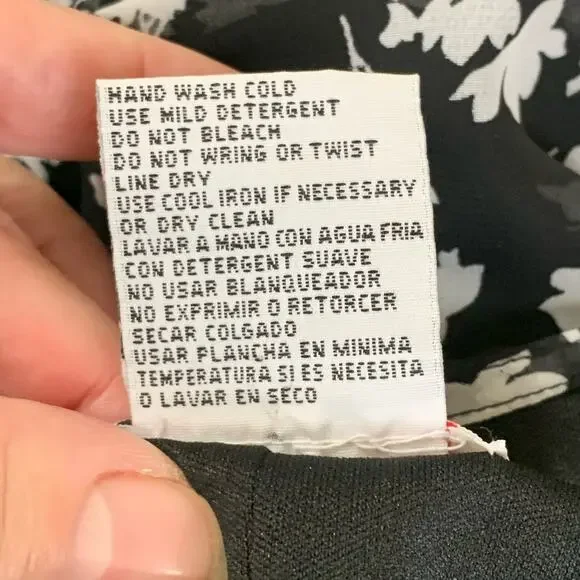 Vintage Size 12 Women's Floral Print Ruffle Dress Black White Tie Waist - Picture 16 of 16